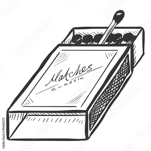 Vector Sketch Open Matchbox with Matches