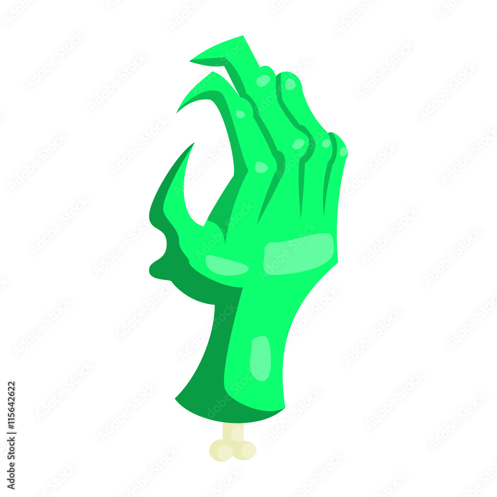Zombie green monster hand icon in cartoon style on a white background Zombie green monster hand icon in cartoon style on a white background