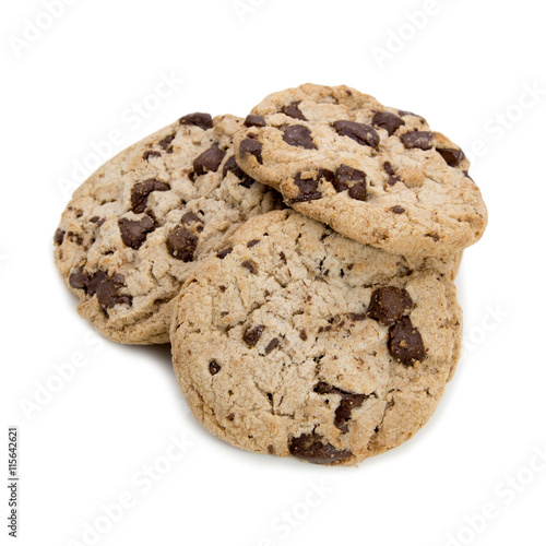 Chocolate chip cookies isolated on white background