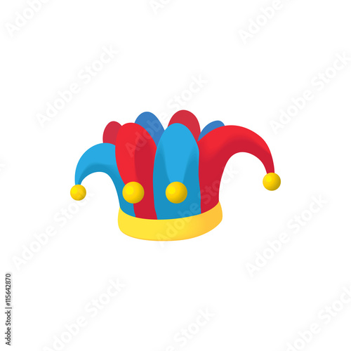 Jester hat icon in cartoon style on a white background
