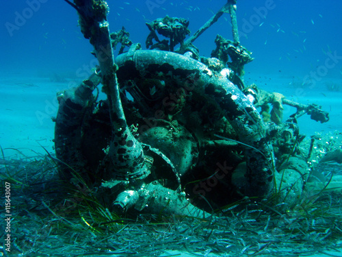 Ariplane wreck underwater closeup photo