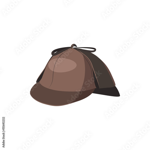 Detective Sherlock Holmes hat icon in cartoon style on a white background