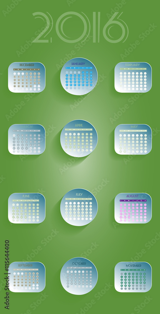 2016 Calendar, with abstract floral design on green background. Digital vector image 2016 Calendar, with abstract floral design on green background. Digital vector image