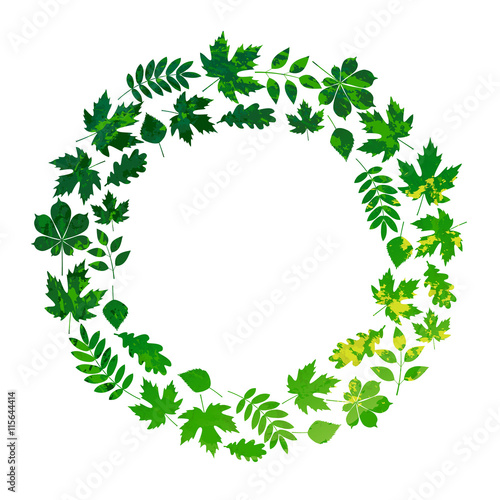 vector frame with colored spring leaves in grunge style