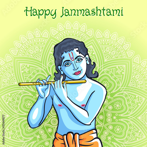 Hindu young god Lord Krishna. Happy janmashtami vector
