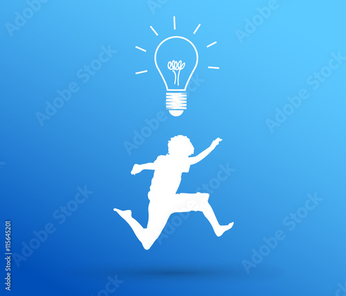 bambino, saltare, lampadina, idea, creatività, idea