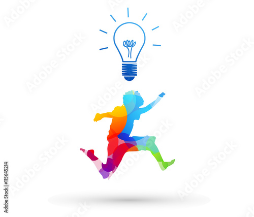 bambino, saltare, lampadina, idea, creatività, idea