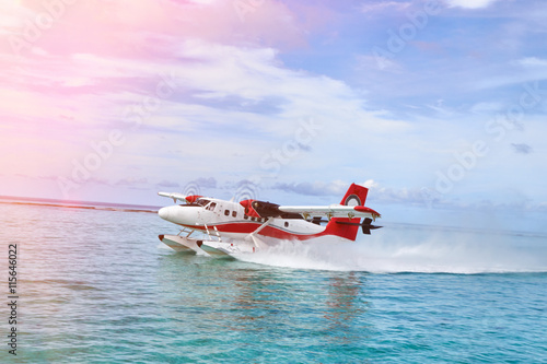 Billede på lærred hydroplane near the maldivian island
