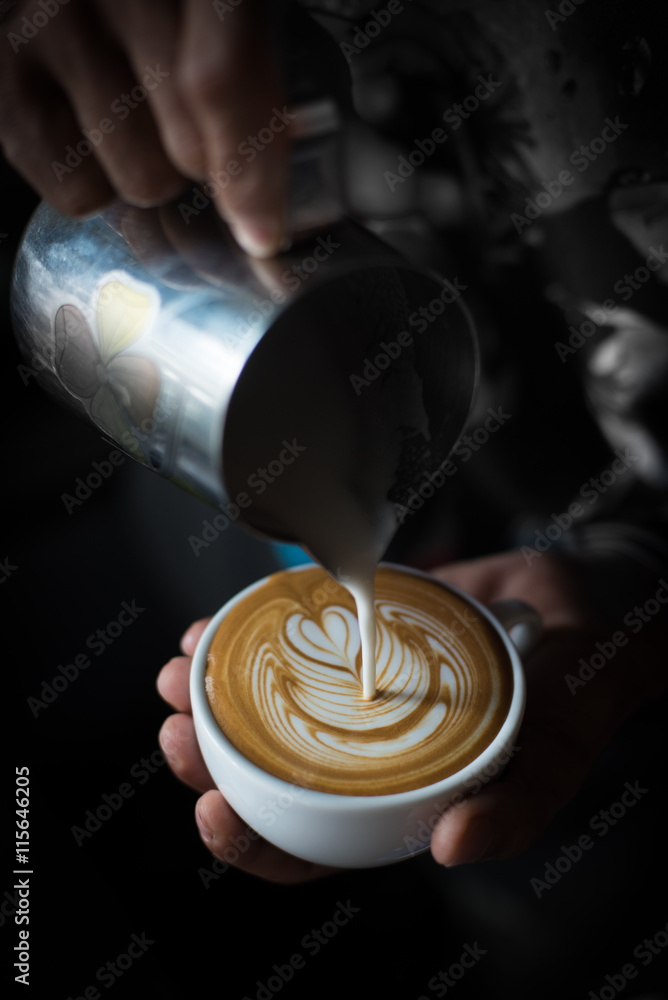 Fototapeta coffee latte art in coffee shop cafe