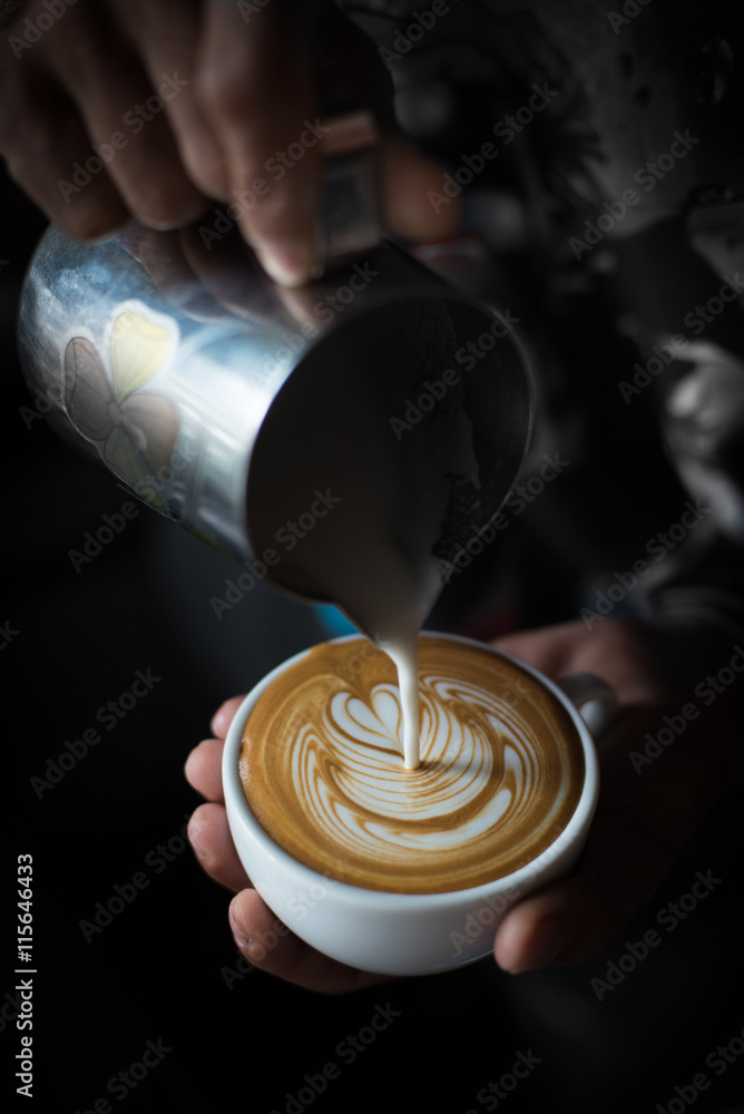 Fototapeta coffee latte art in coffee shop cafe