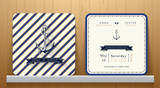 Vintage Nautical Anchors Wedding Invitation Card with Blue Strip