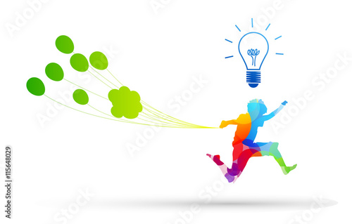 bambino, saltare, lampadina, idea, creatività, idea