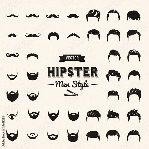 Hipster style infographics elements and icons set for retro design.Hipster hair and beards, fashion vector illustration set