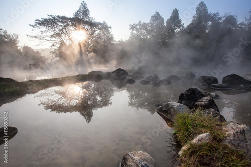 Chae Son Hot Spring at sunrise, Lampang, Thailand photo