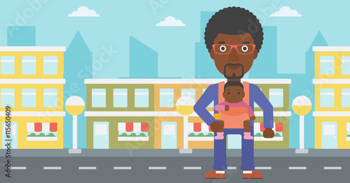Father carrying his daughter in sling.