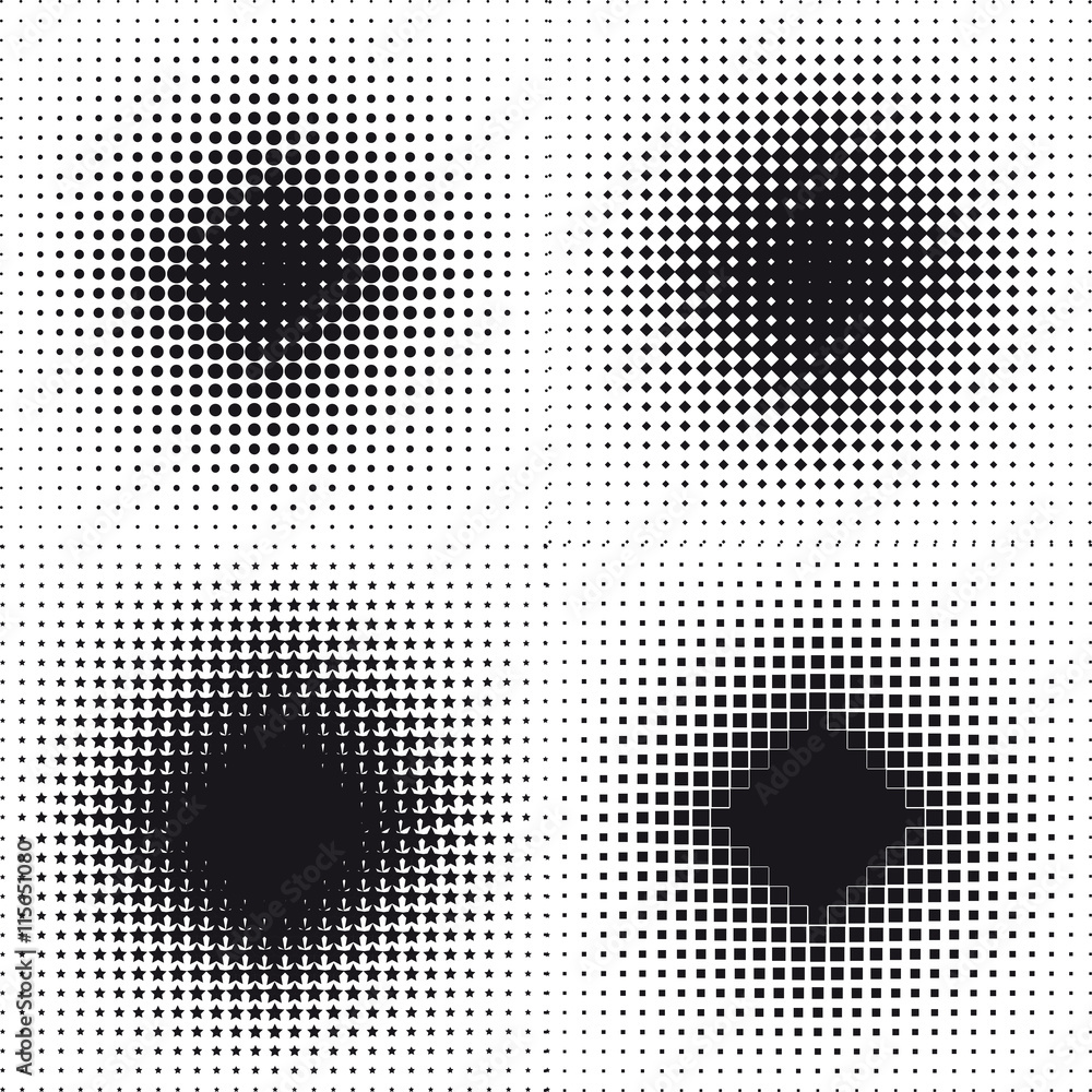 Halftone effect set. Abstract background. Vector Illustration