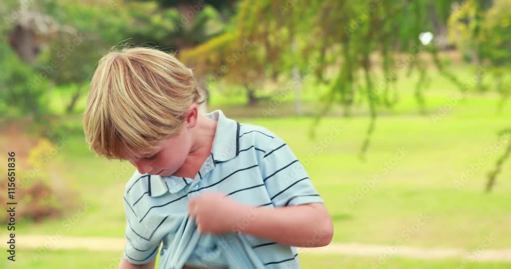 Little boy blowing his nose Little boy blowing his nose