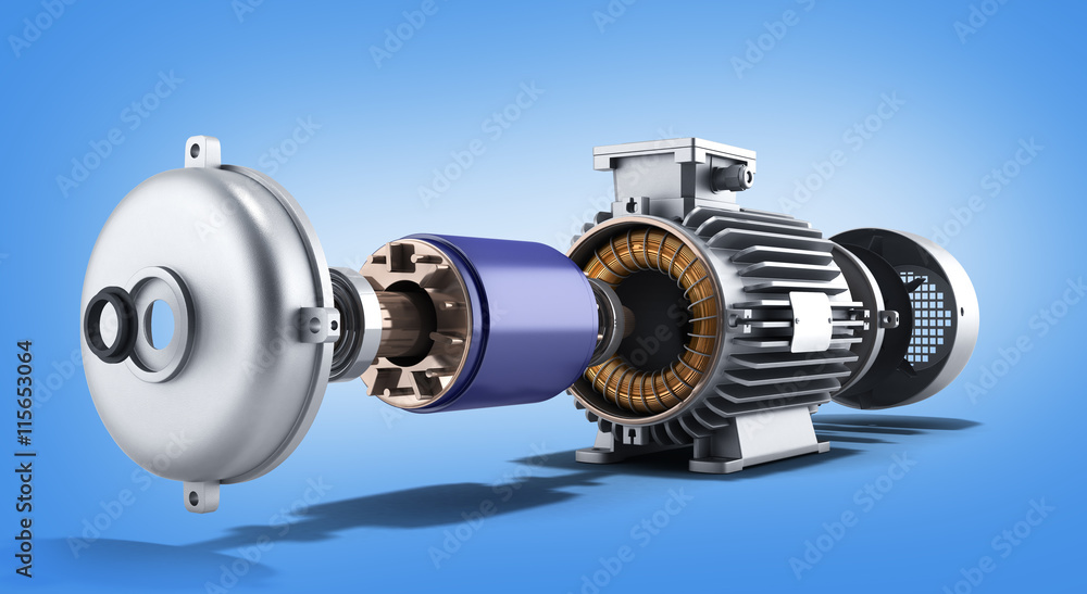 electric motor in disassembled state 3d illustration on a gradie electric motor in disassembled state 3d illustration on a gradie