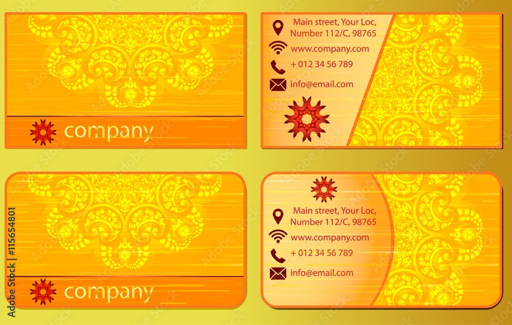 Vector vintage visiting card set. Floral mandala pattern and ornaments. Oriental design Layout. Islam, Arabic, Indian. Front page and back page.