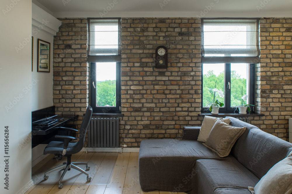 Contemporary interior studio, cabinet. Modern interior in privat Contemporary interior studio, cabinet. Modern interior in privat