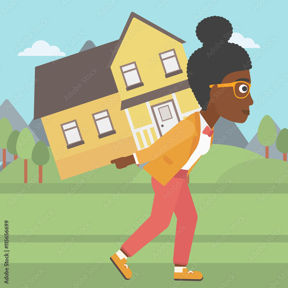 Woman carrying house vector illustration. Woman carrying house vector illustration.