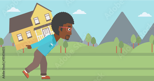 Man carrying house vector illustration.