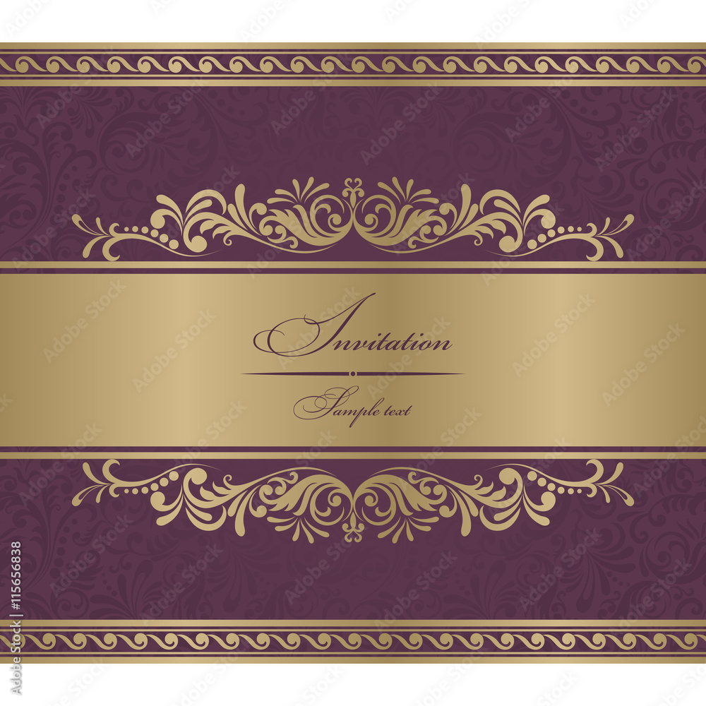 Wedding Invitation Card burgundy baroque