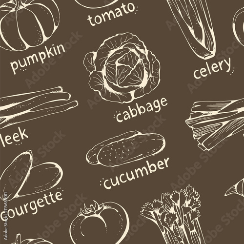 Seamless vegetable pattern, vector background