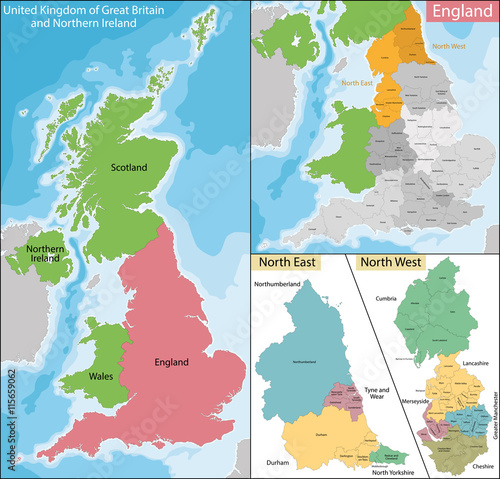 Map of North East and West England
