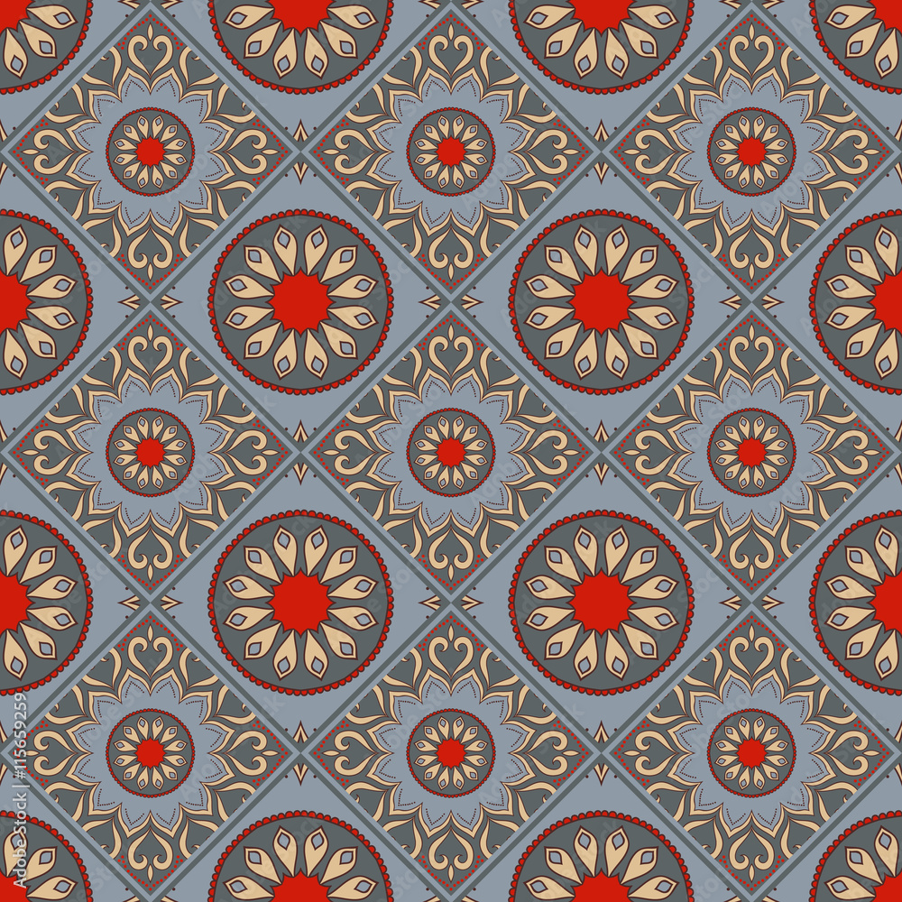 Seamless mandala pattern. Vintage elements in oriental style. Texture for wallpapers, backgrounds and page fill or printing on fabric or paper. Islam, arabic, indian, turkish,ottoman motifs. Vector.