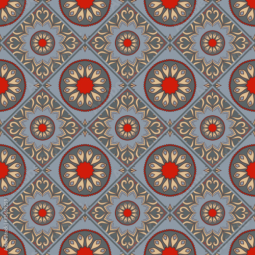 Seamless mandala pattern. Vintage elements in oriental style. Texture for wallpapers, backgrounds and page fill or printing on fabric or paper. Islam, arabic, indian, turkish,ottoman motifs. Vector.