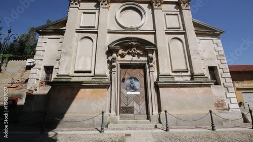 in italy lonate pozzolo  ancient   religion  building    for catholic and clock tower. photo