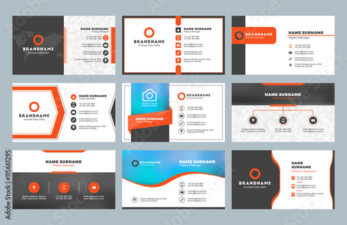 Set of modern business card print templates. Personal visiting card with company logo. Clean flat design. Vector illustration