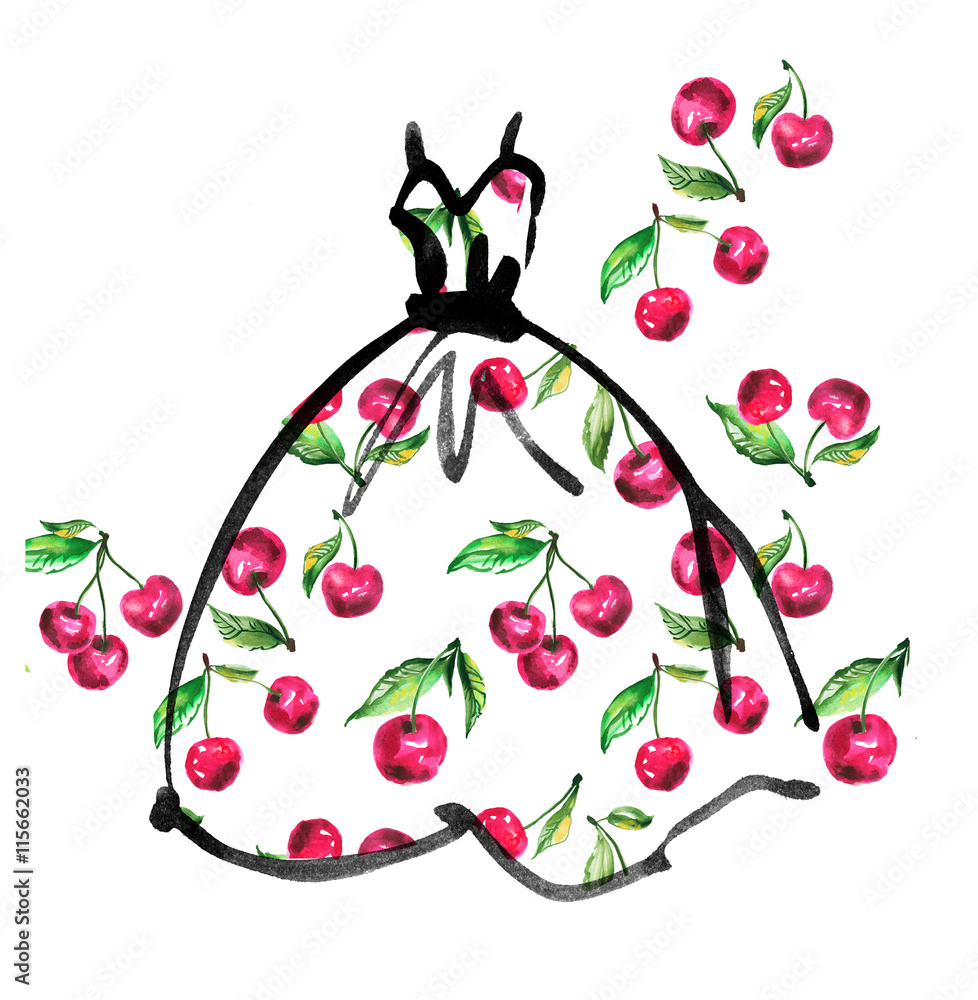 Fancy Dress With Floral Pattern. Watercolor And Ink Sketch Stock Clipart |  Royalty-Free | FreeImages