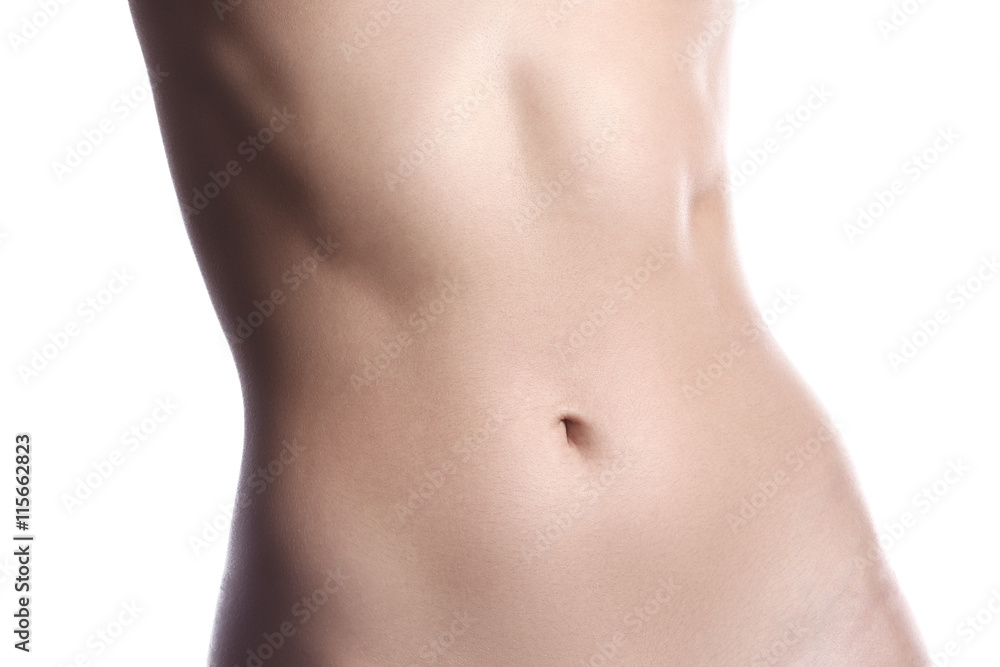 Female waist. Woman with perfect body shape and flat belly Stock