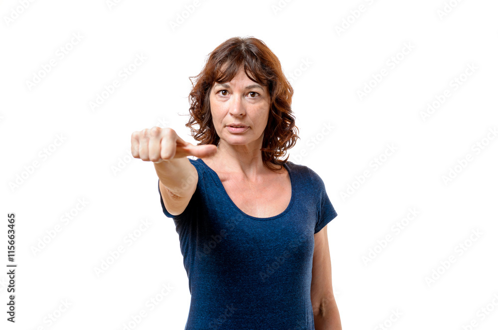 Middle-aged woman abstaining from voting Middle-aged woman abstaining from voting