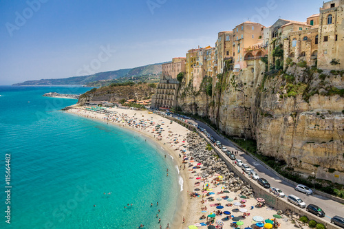 High view of Tropea town and beach - Calabria, Italy photo