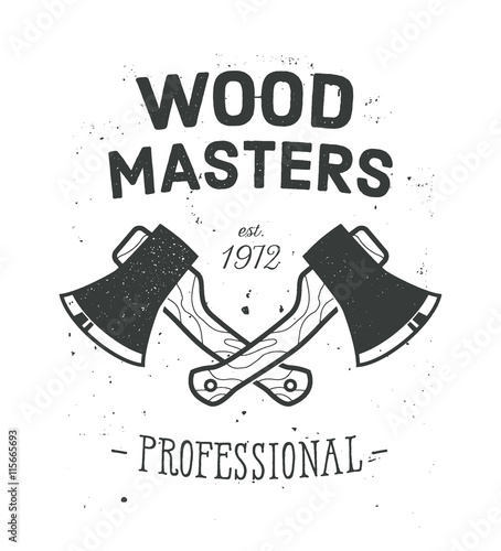 Detailed graphic with axes made in vintage style. Vector design for logotype, label, badge, t-shirt or for other type of graphic. Woodwork vector illustration