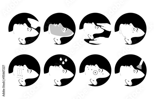 A vector set of cosmetology icons. Medical cosmetic procedures for beauty and health of face skin.