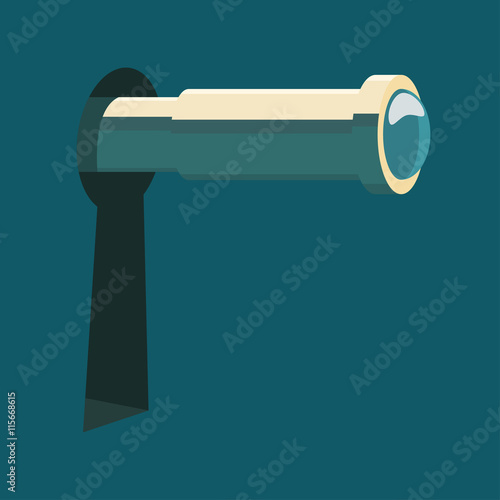 Spyglass in keyhole. Espionage concept illustration.
