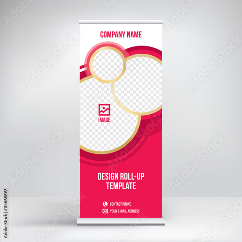 The roll-up banner design, template, abstract red background 