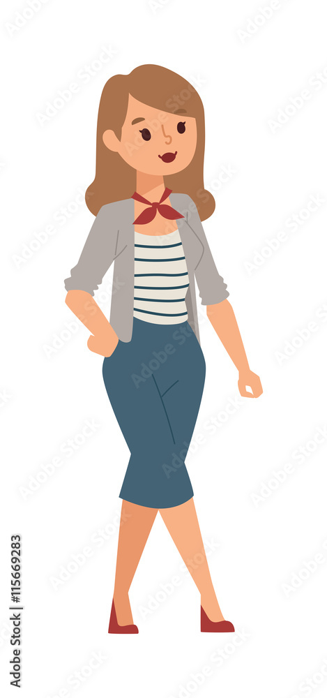 Illustration teenagers staying girl. Young girl vector character and cute modern adult girl. Beautiful happy woman and conversation smiling pretty girl. Adult teen.