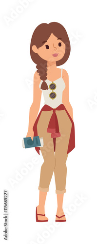 Illustration teenagers staying girl. Young girl vector character and cute modern adult girl. Beautiful happy woman and conversation smiling pretty girl. Adult teen.