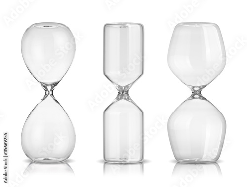 Empty hourglasses isolated on white background