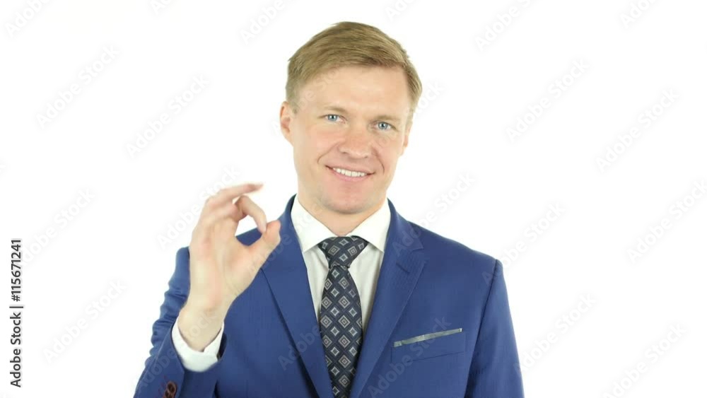 Happy businessman man okay sign - portrait on white background Happy businessman man okay sign - portrait on white background