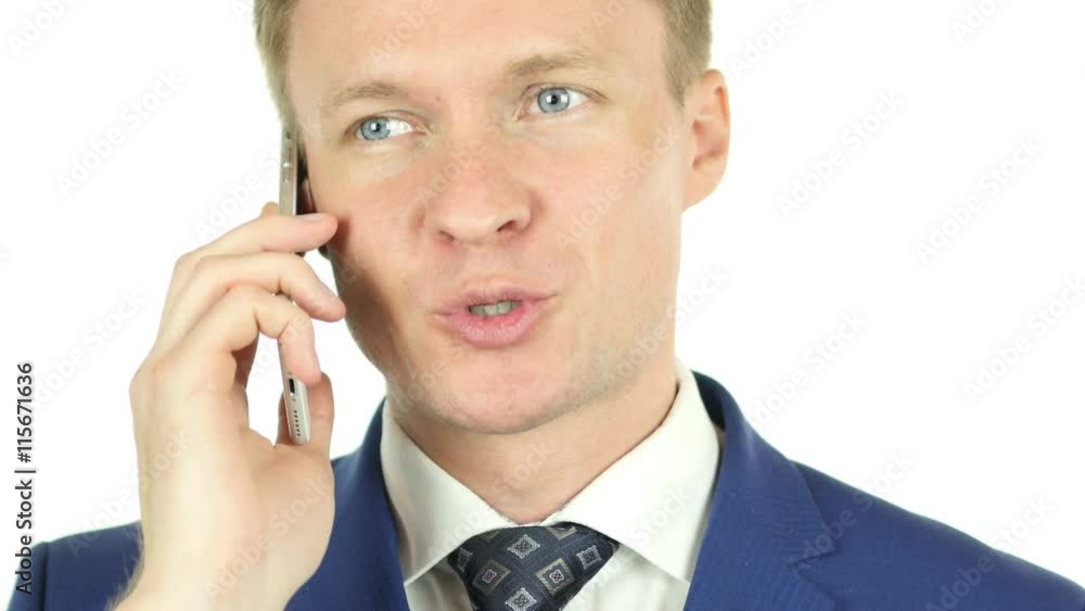 Businessman Talking on Phone, Portrait with white background Businessman Talking on Phone, Portrait with white background