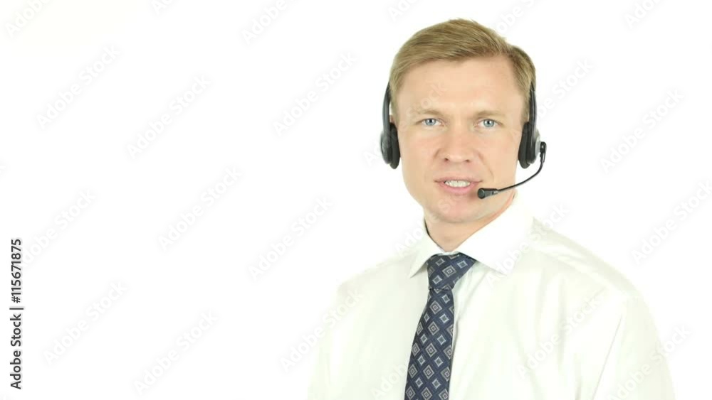 Helpline, Smiling Operator with Headphones Helpline, Smiling Operator with Headphones