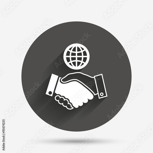 World handshake sign icon. Amicable agreement.