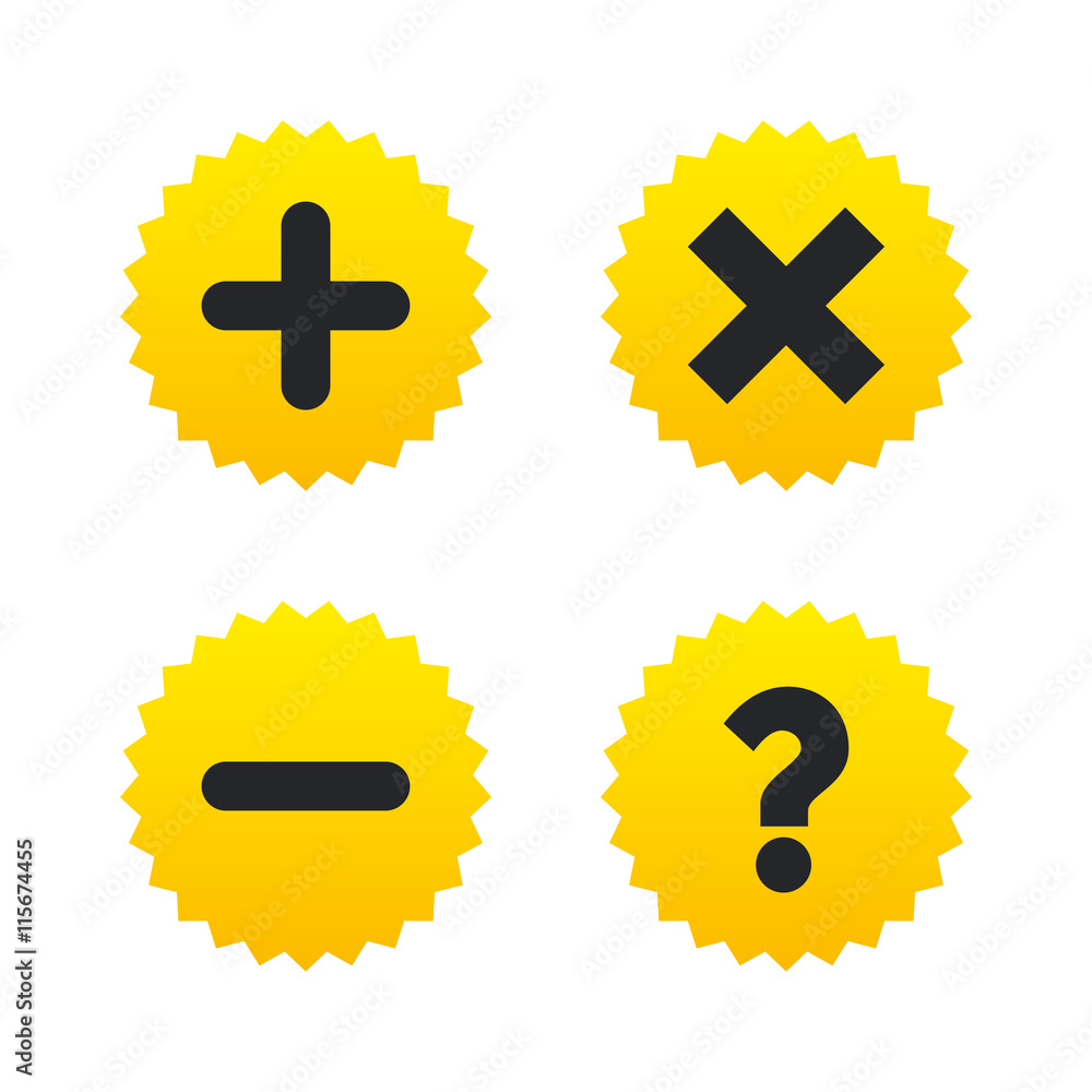 Plus and minus icons. Question FAQ symbol. Plus and minus icons. Question FAQ symbol.