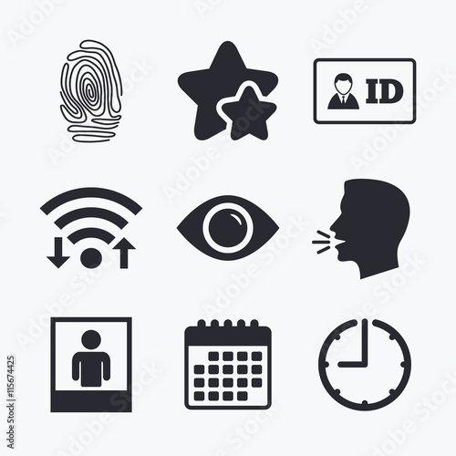 Identity ID card badge icons. Eye symbol.